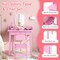 Kids Pink Vanity Table and Chair Set with LED Lighted Mirror Storage Drawer and Detachable Mirror for 3-8 Years Old